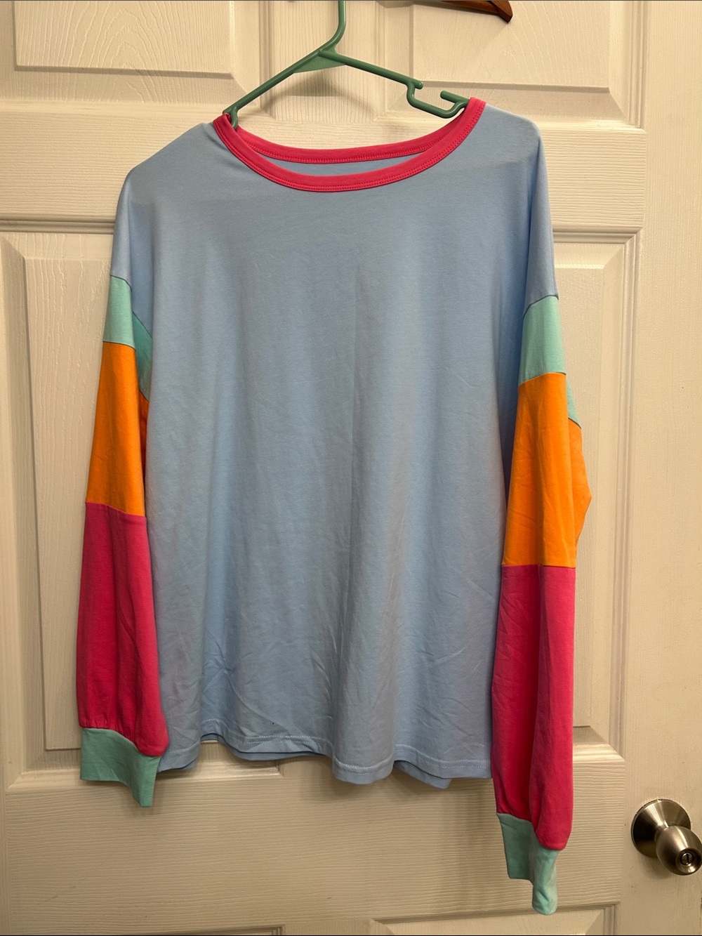 Light Blue Colorblock Long Sleeve Tee - Multicolor Sleeves
